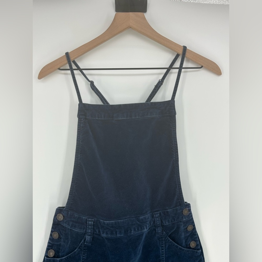 Free People Savannah Overall Mini Dress Navy Blue Velvet Pocket -Size 0 - Picture 8 of 11